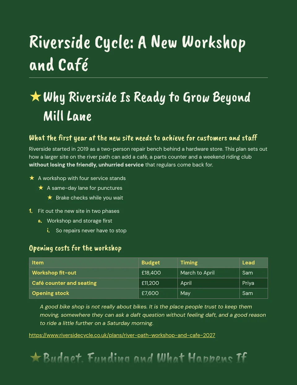 A classroom chalkboard: chalk-white handwritten headings led by a yellow chalk star on a forest green page, with yellow star bullets, chalk-hand list numbers and calm DM Sans body text. Suited to workshop plans, training handouts and school or community programmes.