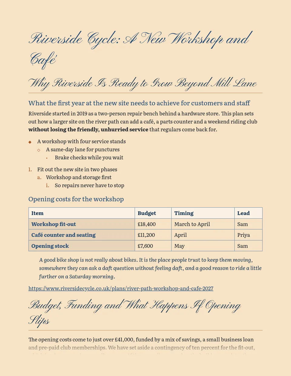 Flowing copperplate headings in deep ink blue on a fine copper line, set on warm apricot paper with a bookish serif for the text - suited to invitations, event programmes, menus and personal letters.
