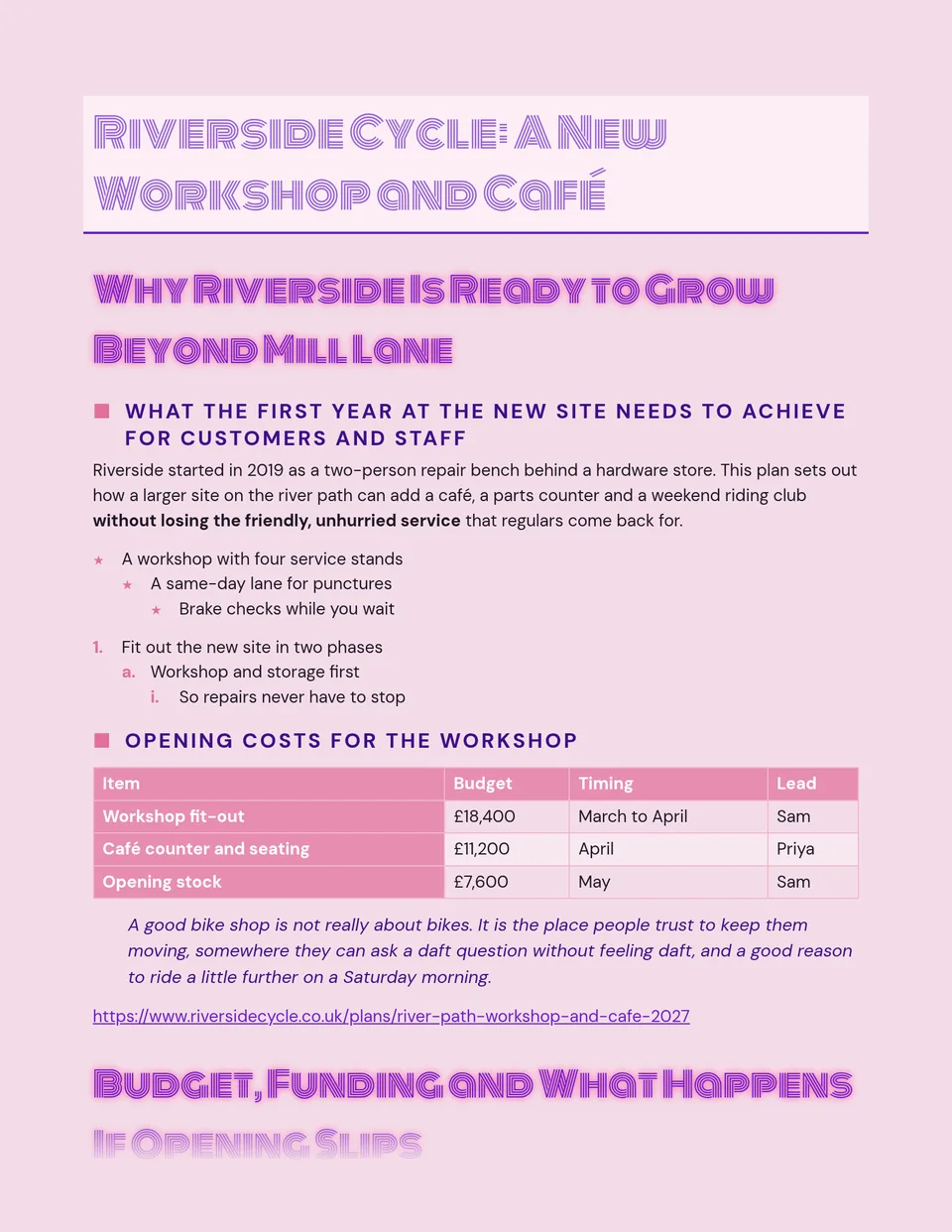 Violet neon headings with a hot pink glow on a cool rose page, with deep pink sign-box titles and soft pink tables - made for party invitations, event proposals, beauty and fashion newsletters and anything that should feel like a night out.