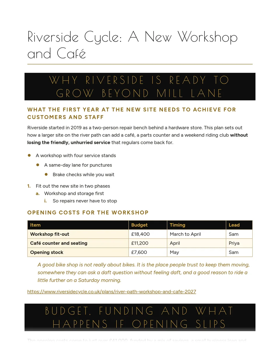 Thin art deco capitals in a gold gradient sit on black bands, with black and bronze line work and a clean geometric sans for easy reading on a white page. Suited to event programmes, menus, invitations, hospitality proposals and brand or portfolio presentations.