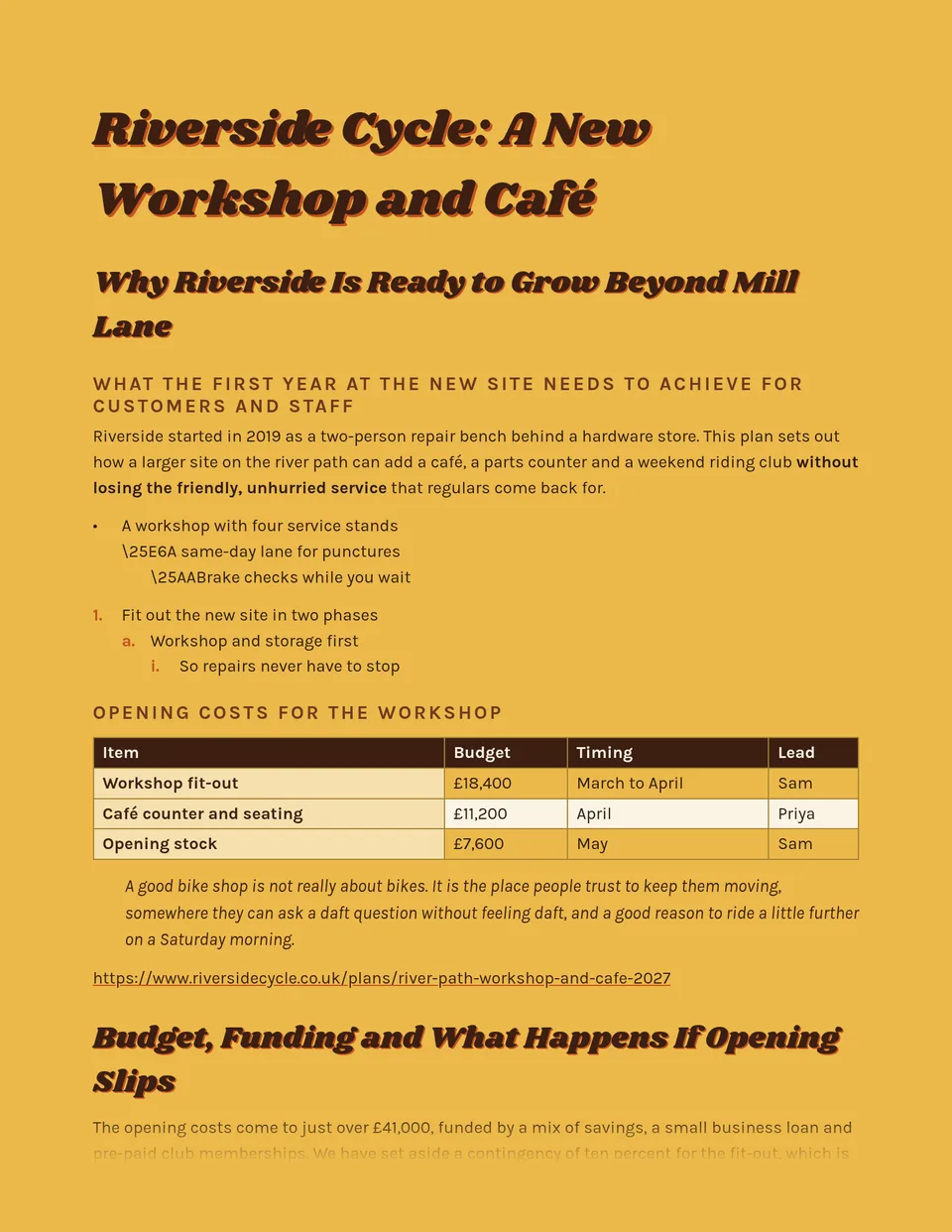 Seventies record-sleeve warmth: fat italic chocolate headings with a burnt-orange offset on a full mustard page. Made for event flyers, menus, community newsletters and creative briefs that want to feel sunny and relaxed.