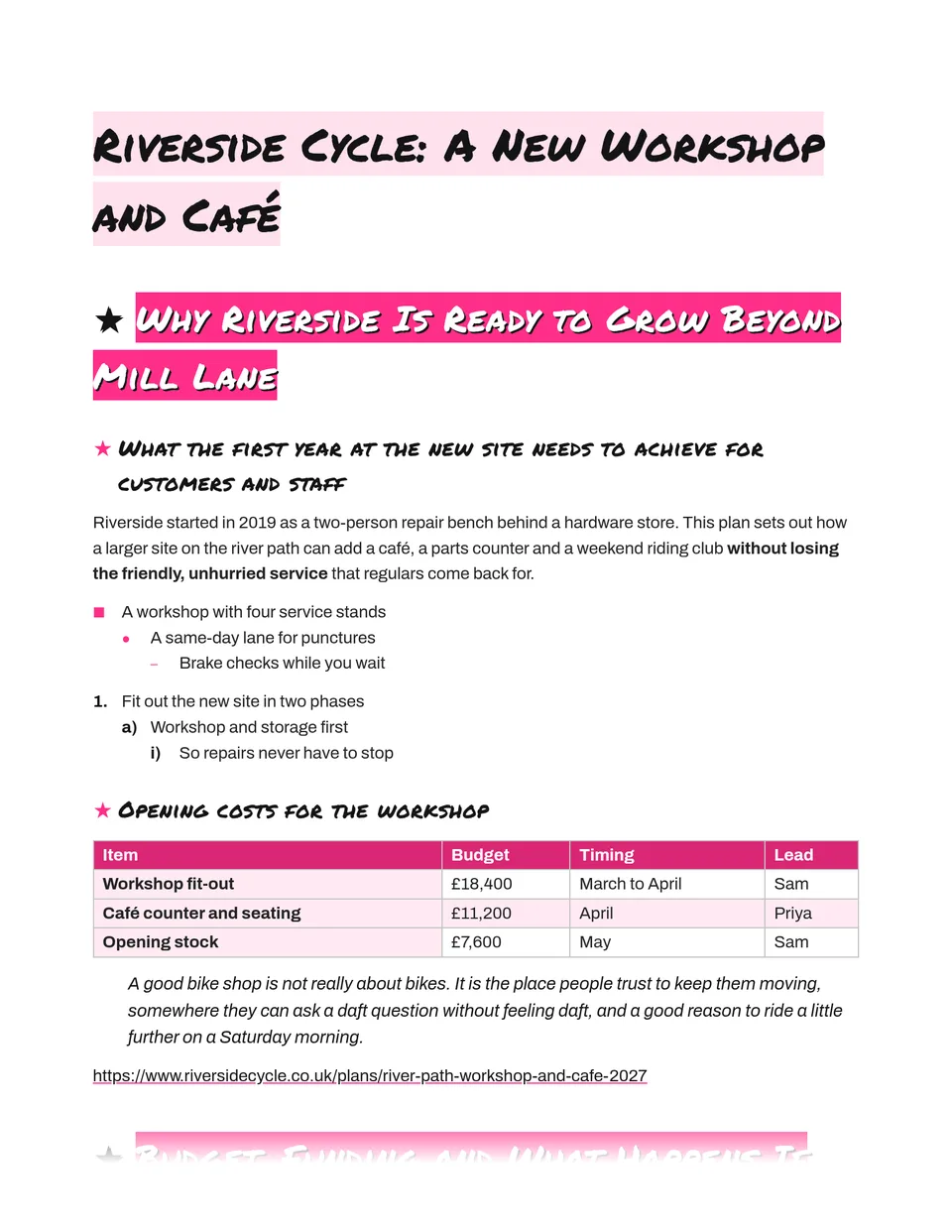 A zine desk: headings scrawled in white marker on hot-pink stickers with a hard black shadow, a black marker title on a pink highlighter swipe, and plain Archivo body text on a white page. Suited to creative briefs, event plans and youth or community projects.