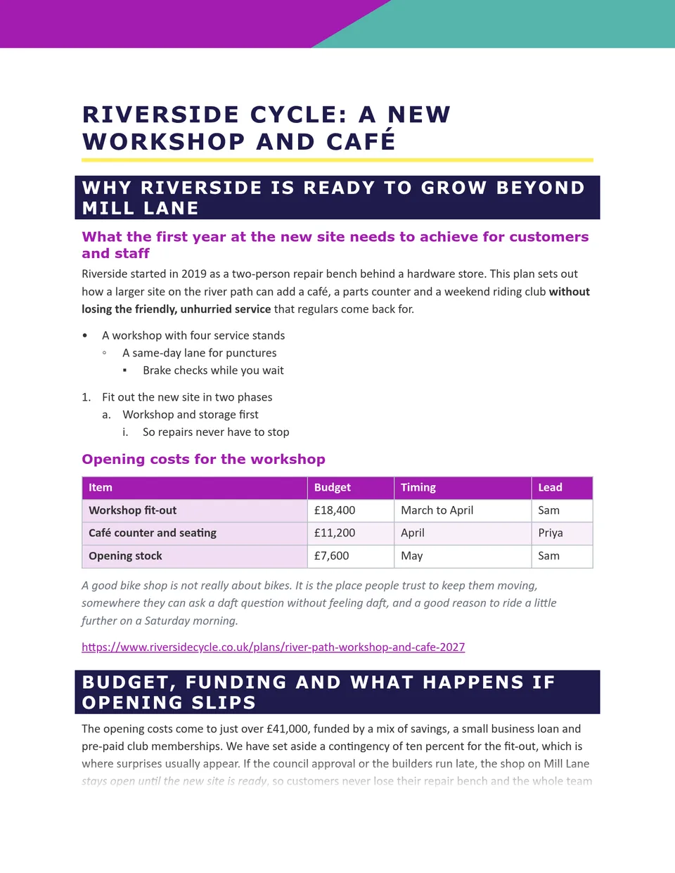 Bold capitals over a thick rule with a dark banded subheading and a split diagonal top band. Suited to alerts, action plans and status reports.