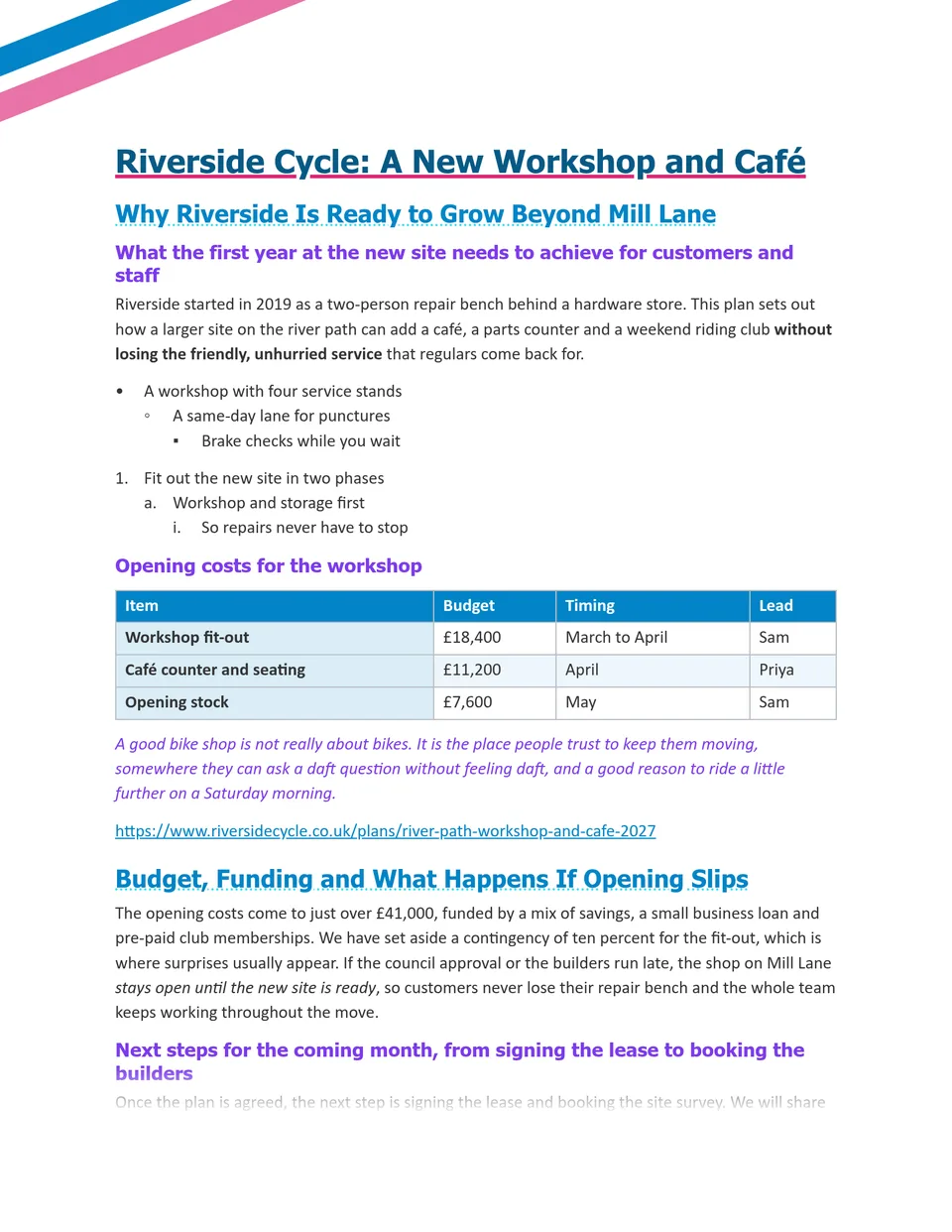 Paired underline headings, thick then dotted, with twin diagonal ribbons sweeping the corner. Suited to pitch documents, campaign plans and team updates.