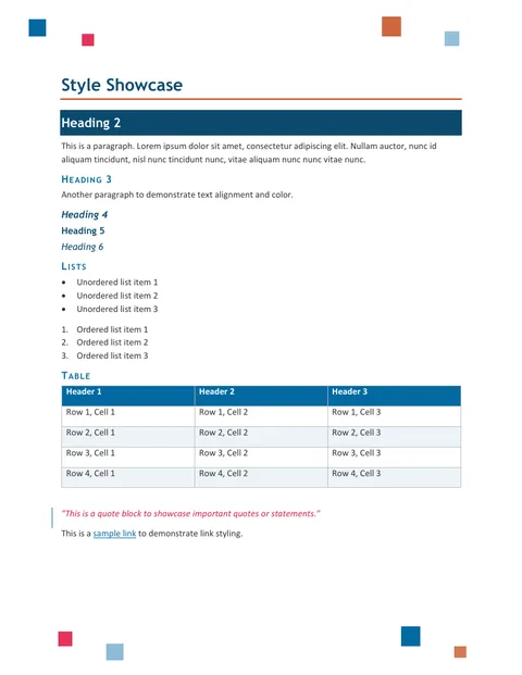 Marker Word template preview: clean sans design with solid banded subheadings